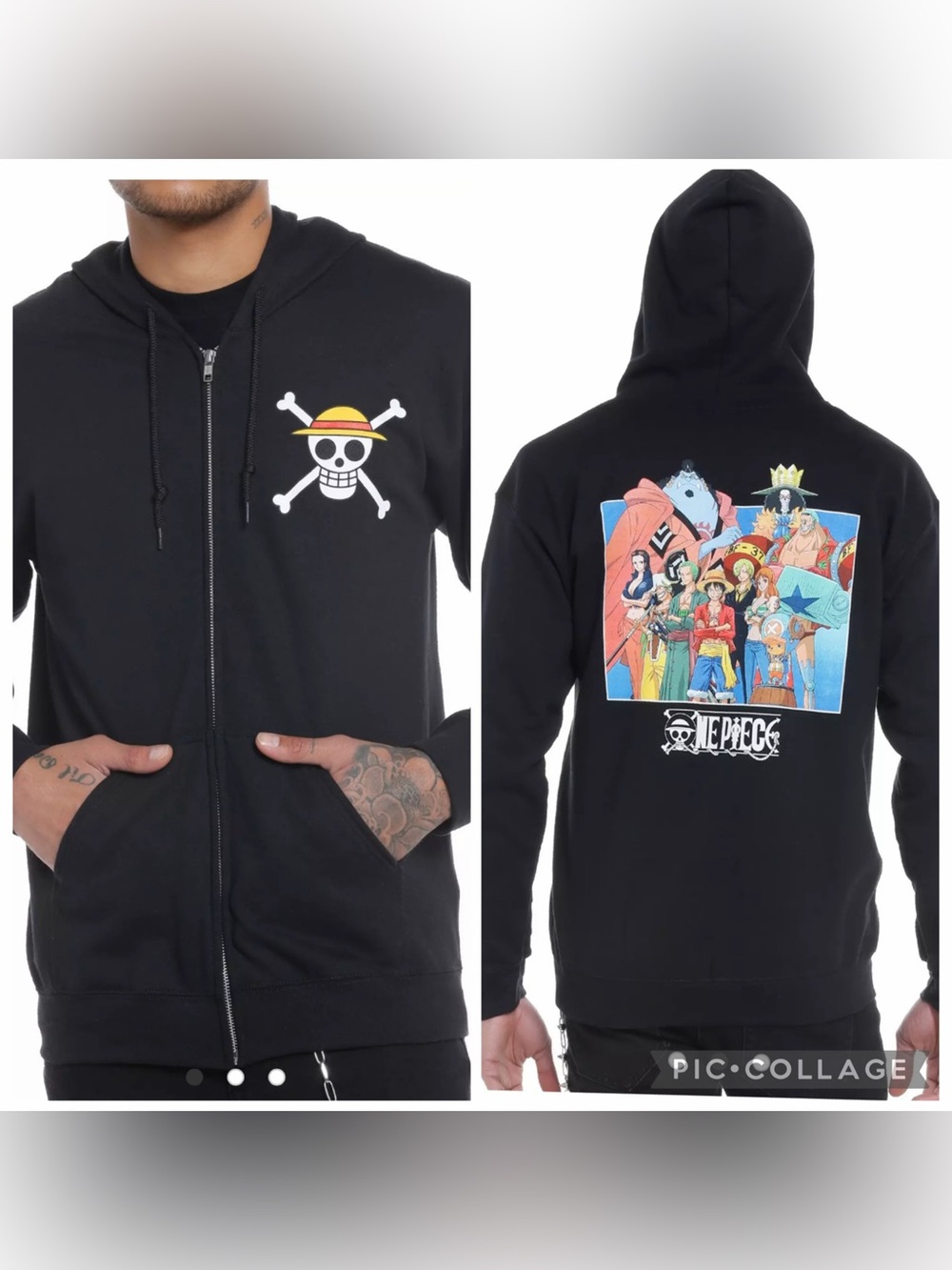 One Piece Straw Hat Pirates Back Panel Hoodie Mens Size Small